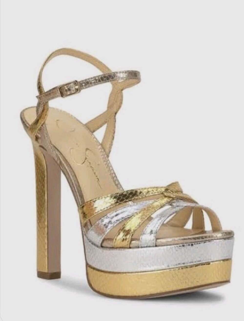Jessica Simpson Itzari Ankle Strap Platform Sandal Gold Metallic Snake Size 8M